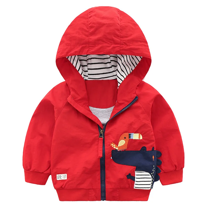
DRQZY1912WT123234 Cartoon Dinosaur Printed Zipper Boys Jacket with Hooded Baby Kids Outwear Coats Cool Dinosaur Toddler Jackets 
