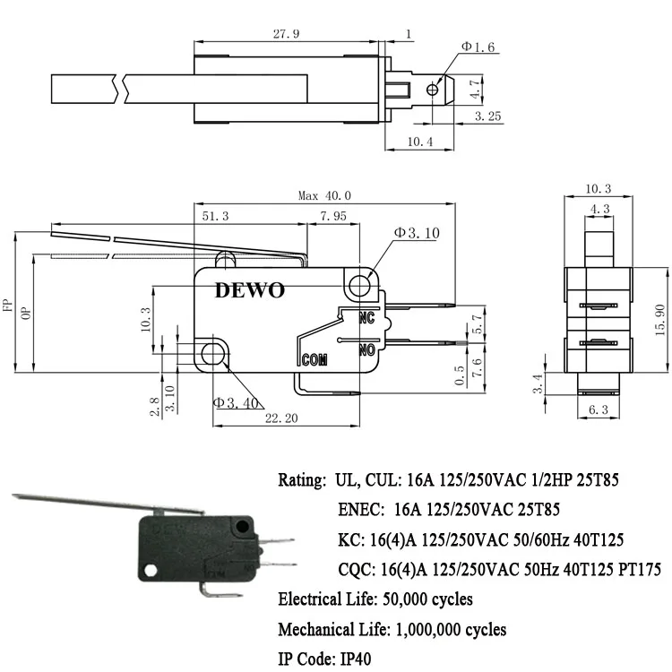 Автоматический электронный микропереключатель t150 5e4 10a 250v