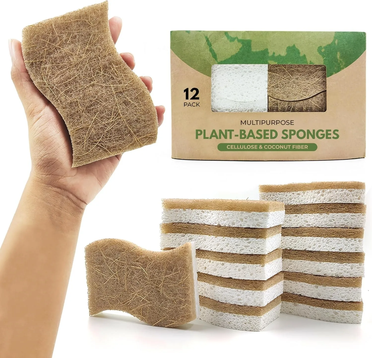 Hot sale Biodegradable Natural Kitchen Sponge Compostable Cellulose and Coconut Walnut Scrubber Sponge