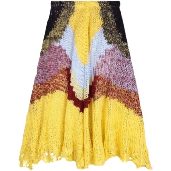 
Wholesale custom autumn fashion colorful hollow out long sweaterskirt for women 