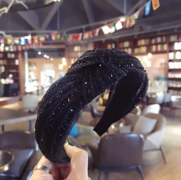 Fashion New Women Simple Classic Hairband Custom Plastic Black Diamond Knot Headband For Girls