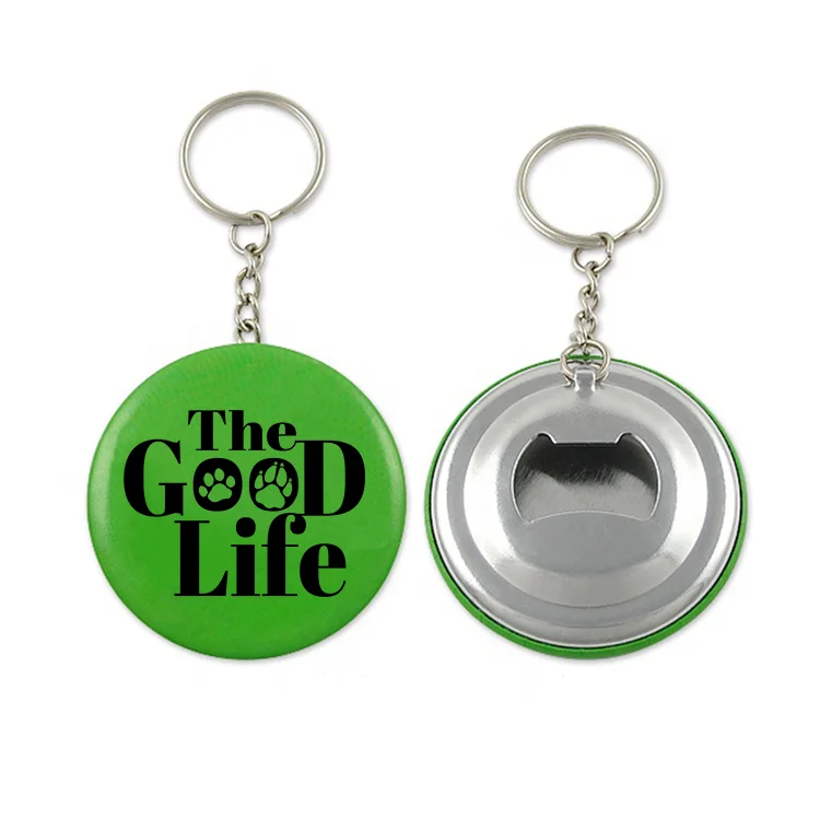 Customized DIY Metal Keychains round Brass Zinc Alloy Beer Bottle Opener Light Keychain with UV Printed Digital Button