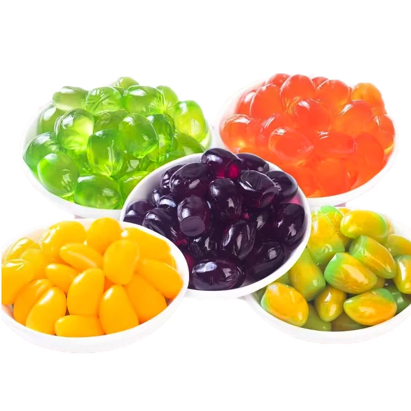 Factory OEM peeled fudge Lychee grape 8 kinds of fruit candy 68% fruit juice content healthy nutrition snacks gummy