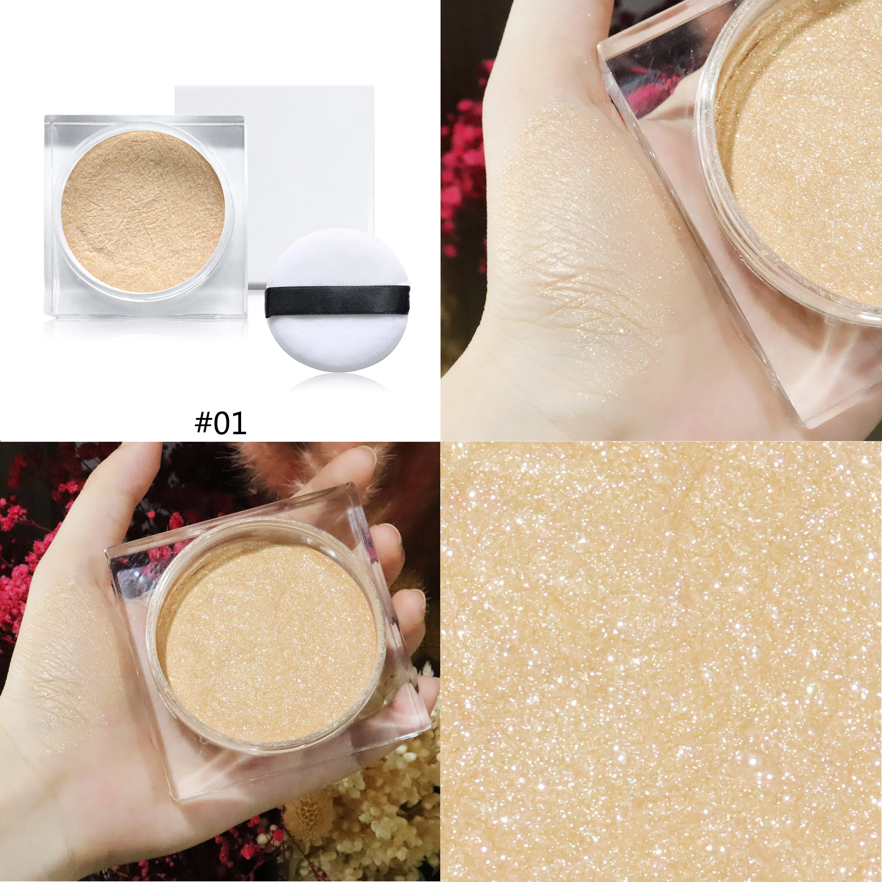 Custom Logo Shimmering Powder Body Glitter Face Highlighter Loose Matte Foundation Oil-Control Feature Makeup Fair Skin Tone