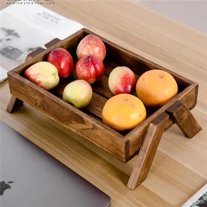 Eco-Friendly Custom Wholesale Wood Tray for Dry Fruit Snack Serving Vintage Design Style for Kitchen & Living Room Storage