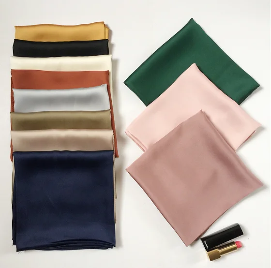 Fashion Solid Kerchief Women Scarf For Hair Green White Silk Neck Scarves Female Square Bandanas Lady Scarves