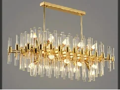 Modern simple luxury living room lobby golden chandelier glass tube villa chandelier