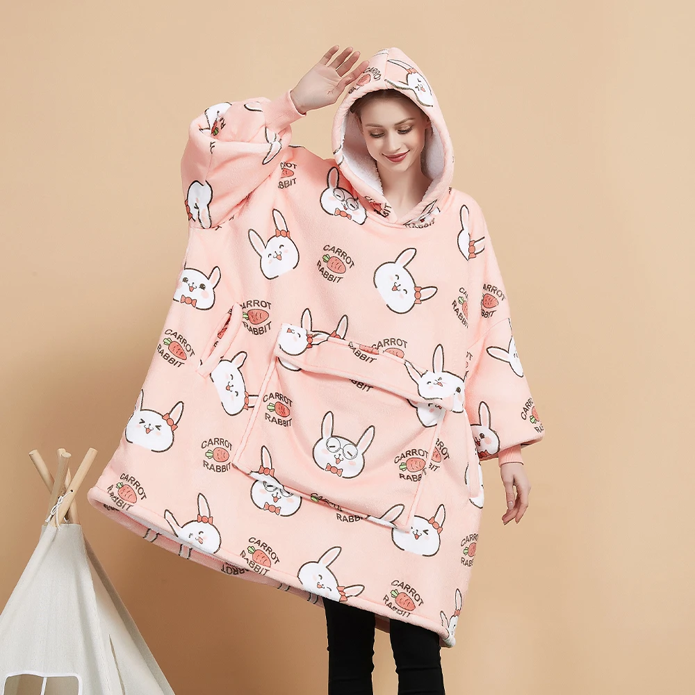 Original factory hooded giant wearable kids sweatshirt printed  custom flannel fleece sherpa oversized blanket hoodie