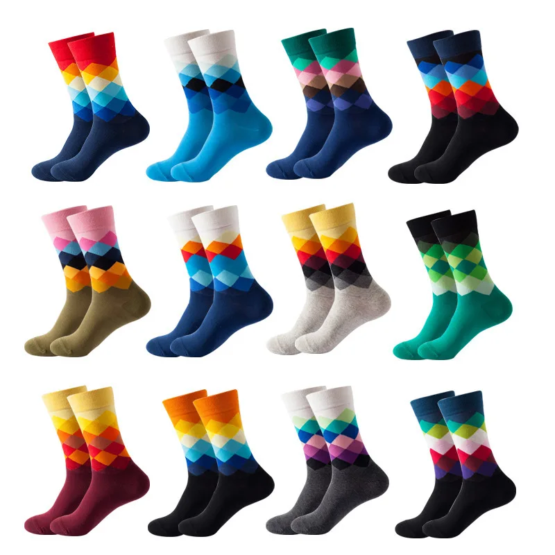 Mid calf man wear  office socks comfortable breathable business socks men high quality argyle socks