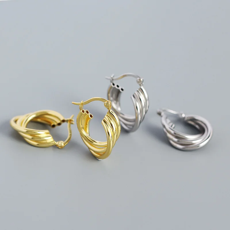 Chunky Twisted Gold Plated 925 Earrings Bold Rope Hollow Thick Small Hoops Earrings