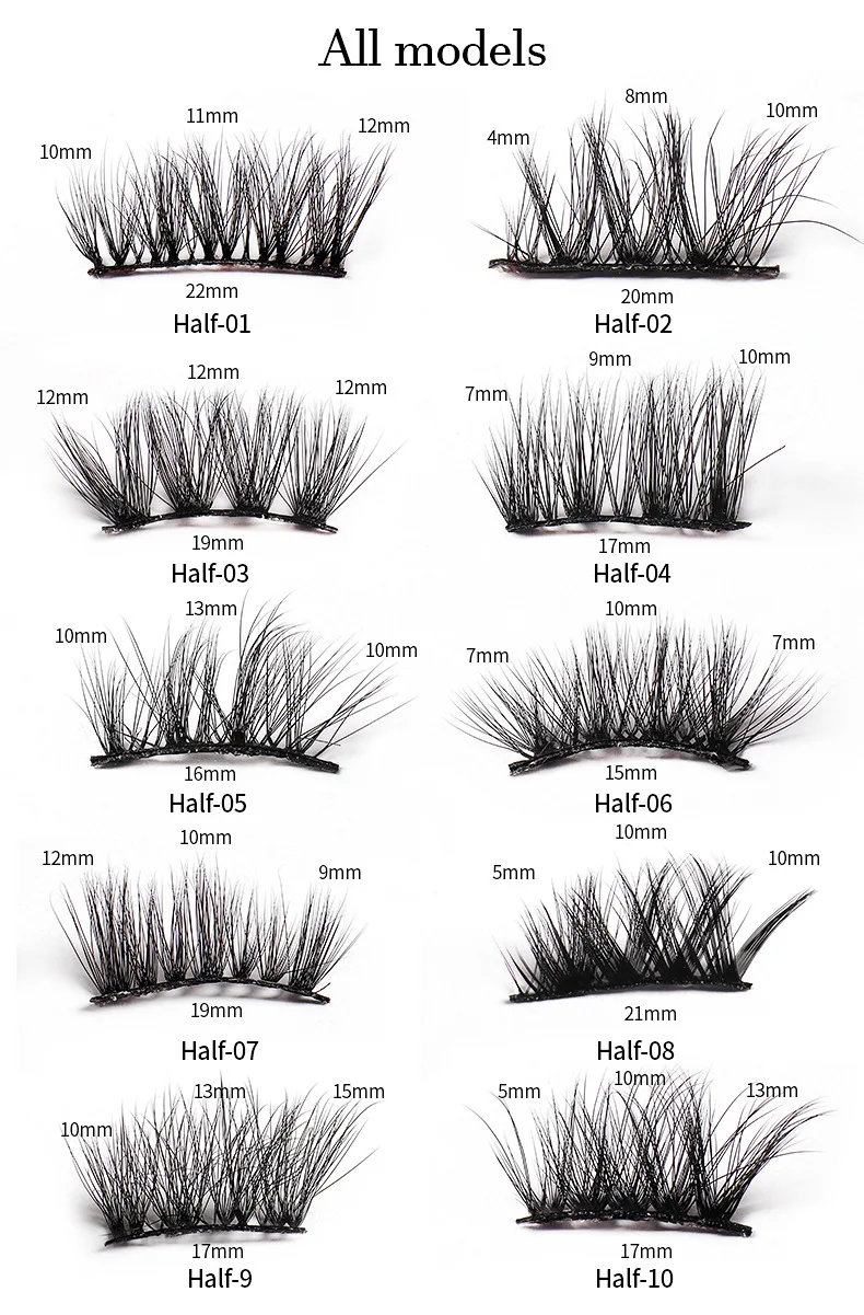 Wholesale 100% handmade elegant charm synthetic Fluffy Faux Mink half eyelashes full black strip Custom Own Brand