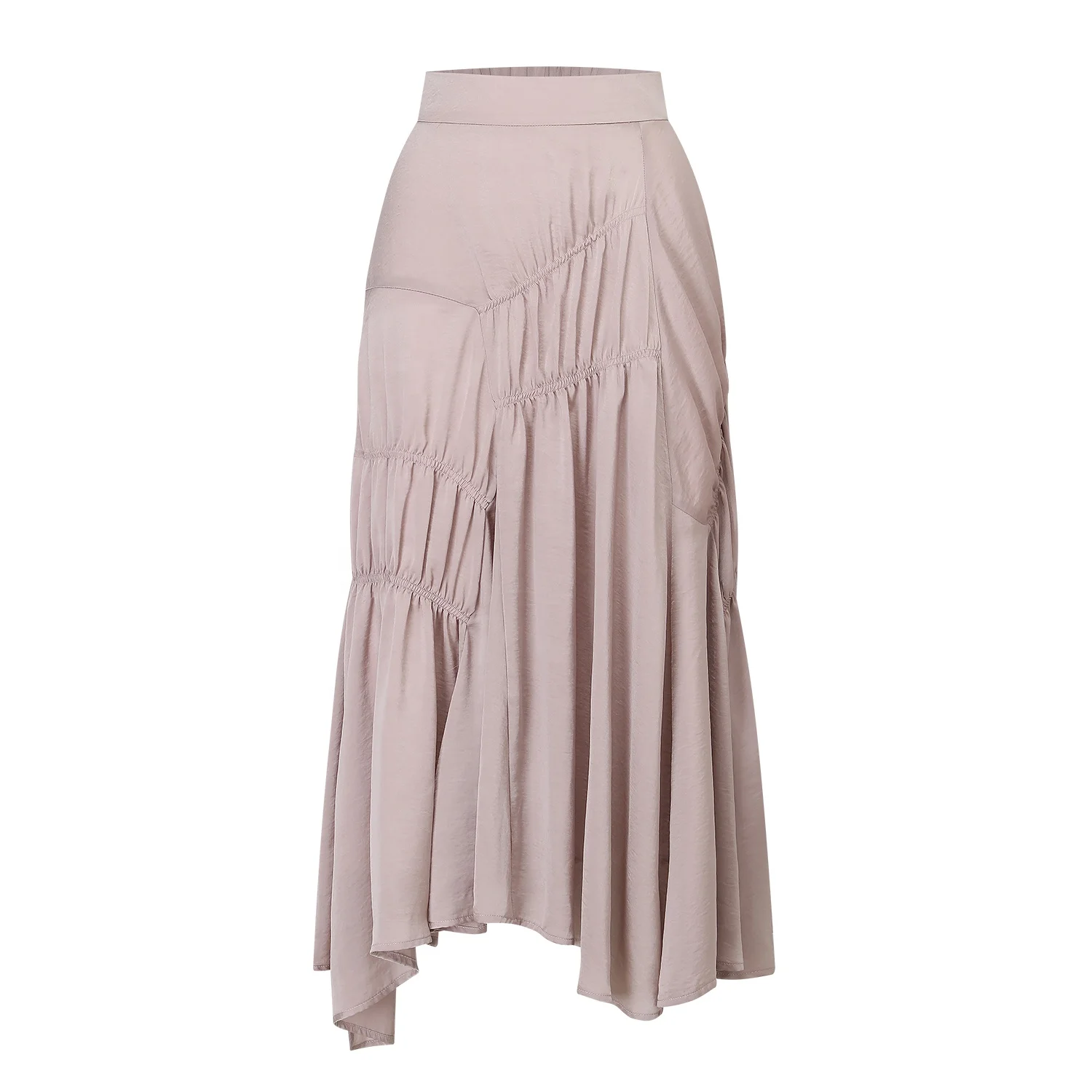 Long Skirts Women Cute Elegant Teens Chic Ruched Club Romantic High Waist Elastic Korean Style Ruffle Pleated Vintage Skirt