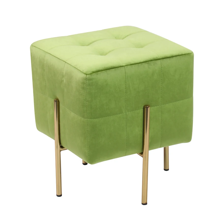 Современный домашний табурет для ног из ткани с золотыми ножками для гостиной, Зеленый Бархатный оттоманка