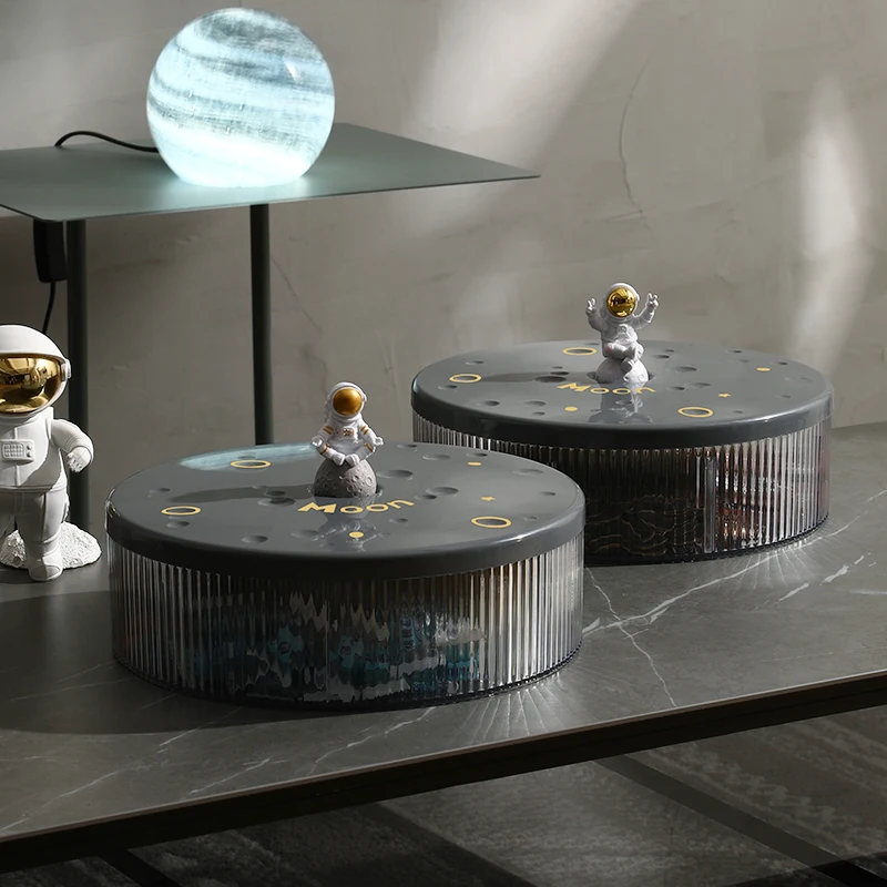 Space astronauts dried fruit compartment candy snack plate rotating creative separation with lid seal living room fruit plate