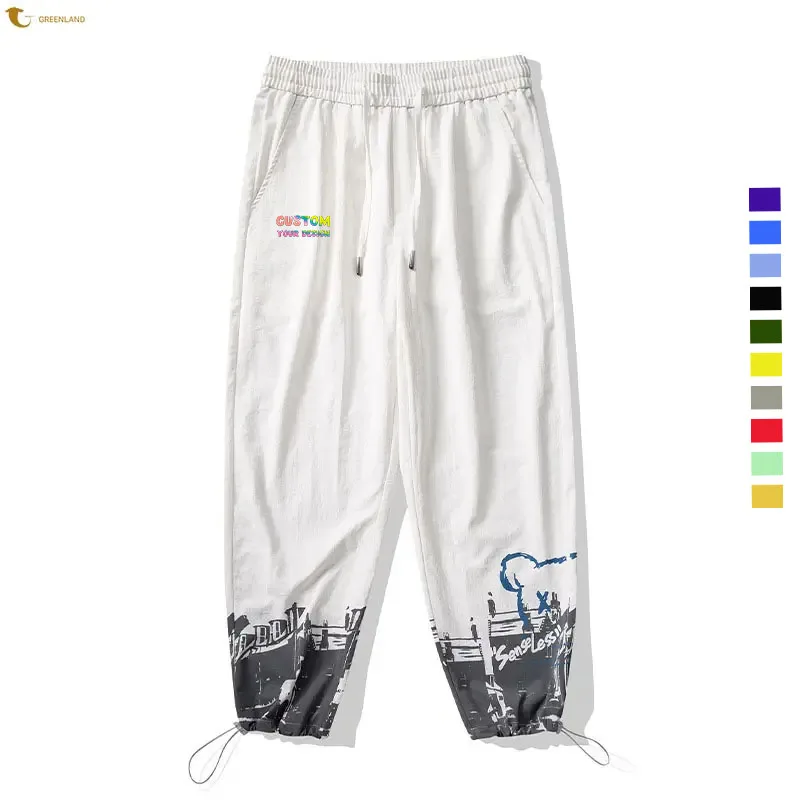 Manufacturer high quality loose waist custom sublimation printing nylon pants mens polyester cargo pants