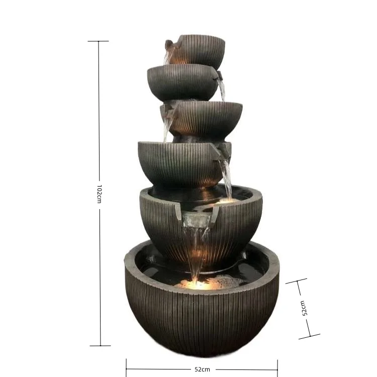 Modern Style 5-Tiered Indoor Outdoor Water Fountain LED Lights Cascading Waterfall Artistry Bowl Design Garden Porch Ornament