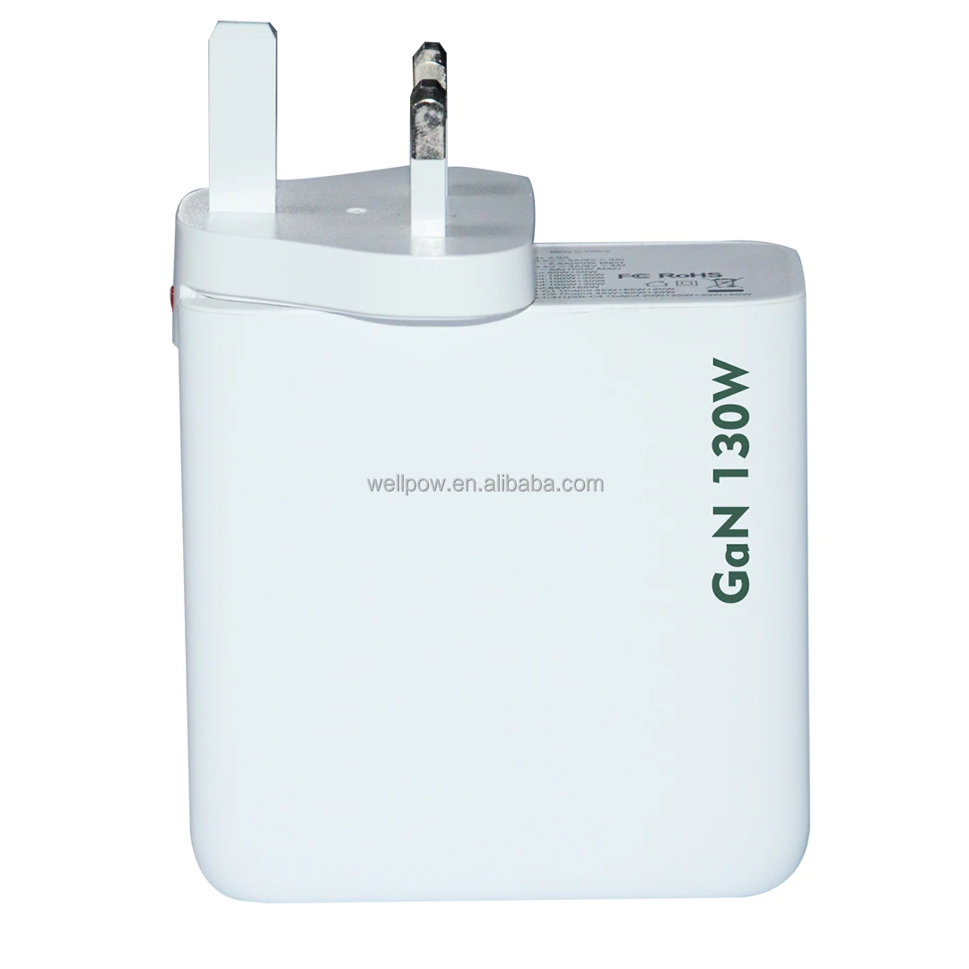Fast Wall charger  4 USB-C port  130W GaN power adapter with US UK EU Au plugs Certificate approval