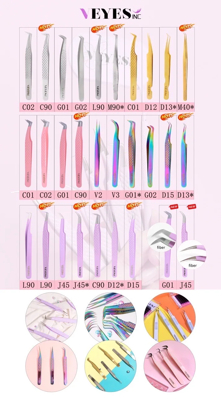 VEYES Custom Logo Tweezers Volume Private Label Stainless Steel Lash Tweezer Eyelash Extension Tweezers
