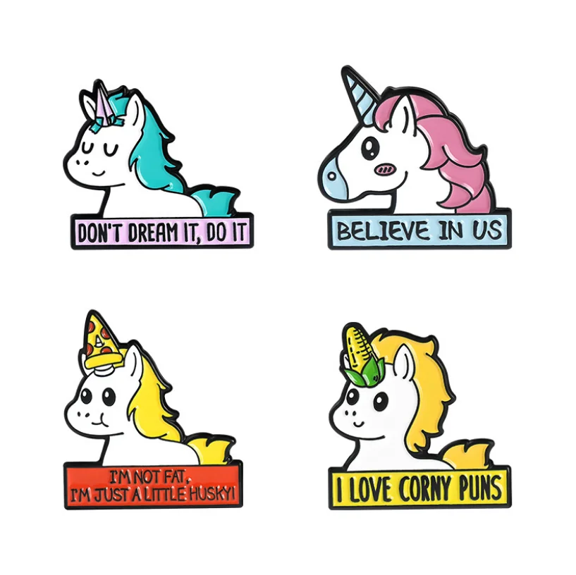 Hard Metal Badges Wholesale Custom Brand Name 3D Letters Words Logo Soft Enamel Cute Unicorn Letters Lapel Pins for Gifts