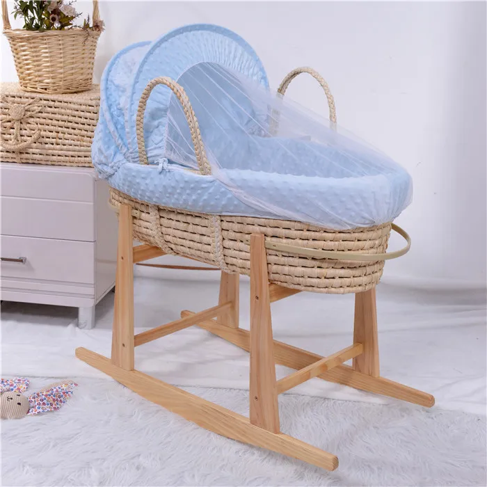 wholesale handmade natural  straw baby bassinet  moses baby basket full set