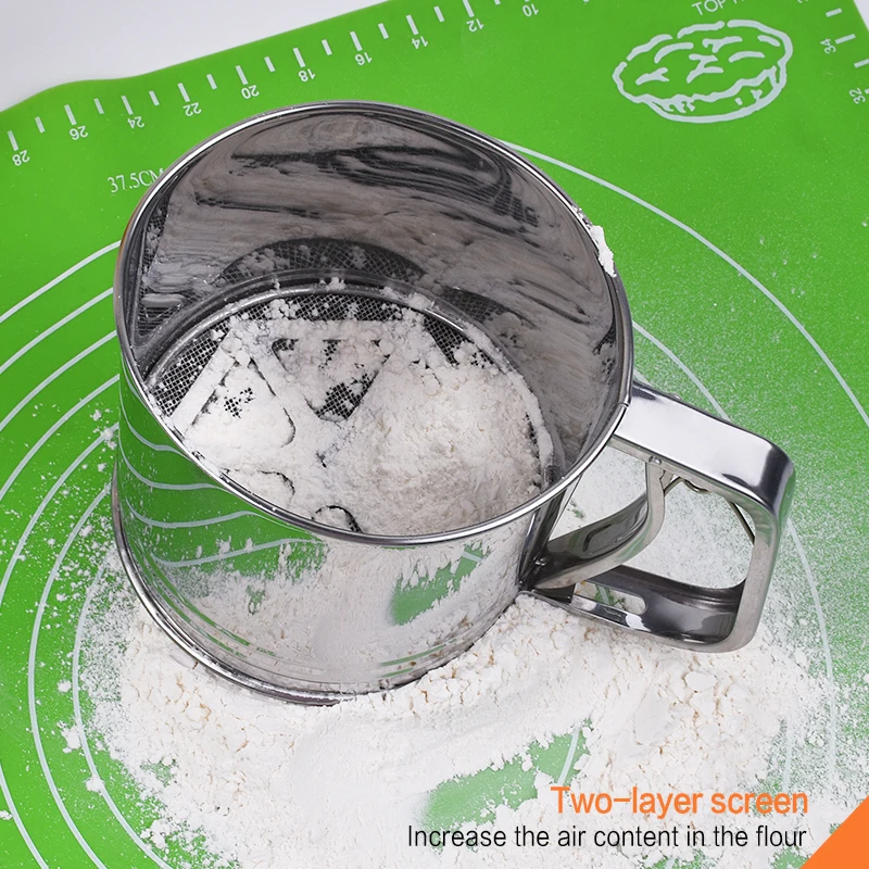 Mesh Sieve Cup Hand-pressed Bake Tool Flour Sifter Stainless Steel Handheld Flour Screen Baking Sifter