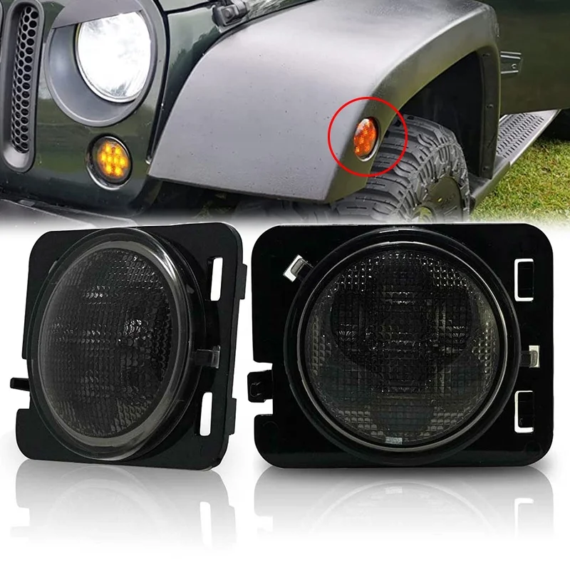 Smoked Fender Light Turn Signal Lights Amber Led Indicator Blinker Fender Flare LED Side Marker Lights for Jeep Wrangler JK JKU