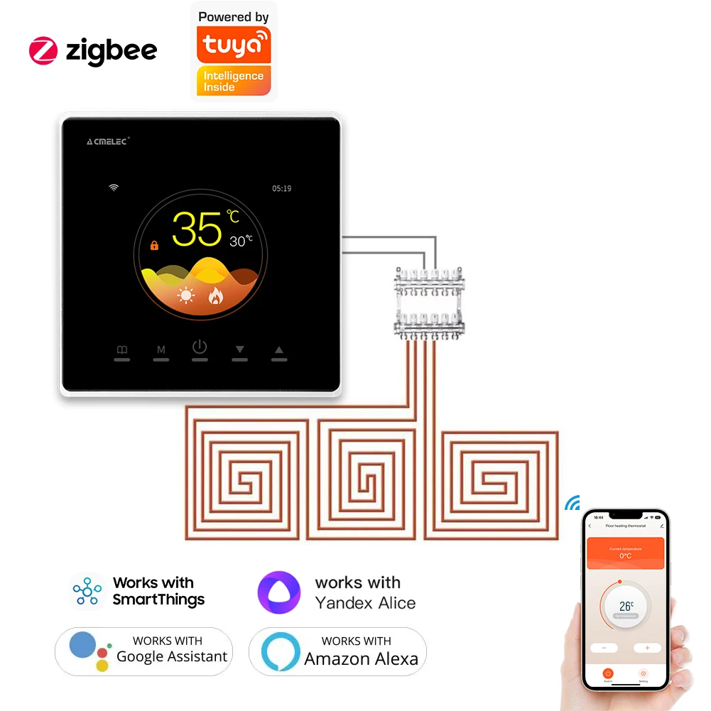 WiFi Zigbee 3.0 Water Floor Heating Thermostat Water Gas Boiler Temperature Control Tuya Smart APP Alexa Google Voice Control