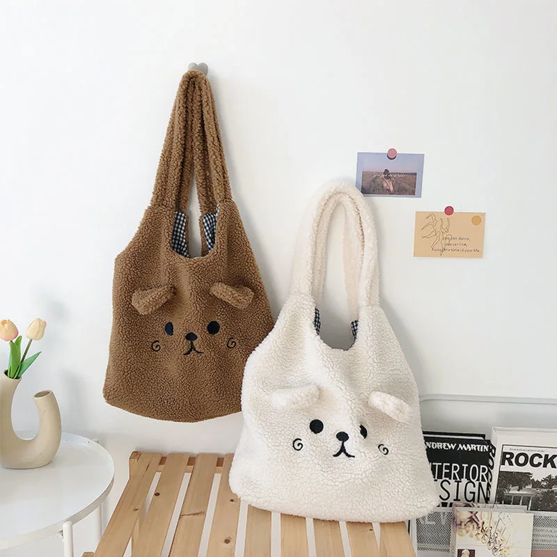 New Design Winter Warm Lamb Wool Mini Canvas Cotton Tote Bag