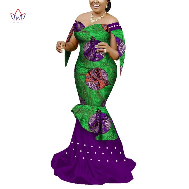 Wholesale African Clothing Dresses Women Traditional African Print Pearl Strapless Lady Plus Size Clothing Party Wedding