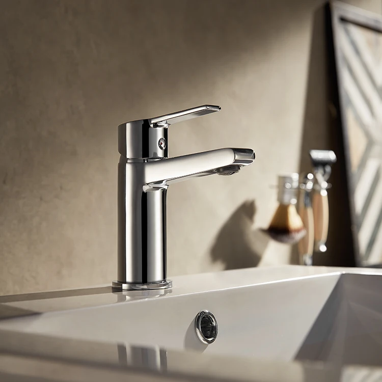 SANIPRO Contemporary Chrome Finished Copper Body Basin Tap Hot and Cold Water Mixer Bathroom Sink Faucets for Home