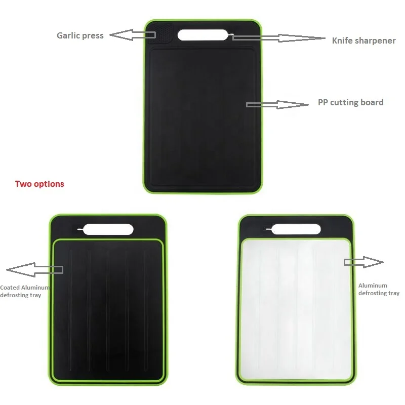 4 in 1 Nonstick Defrosting Cutting Board With Knife Sharpener and garlic press