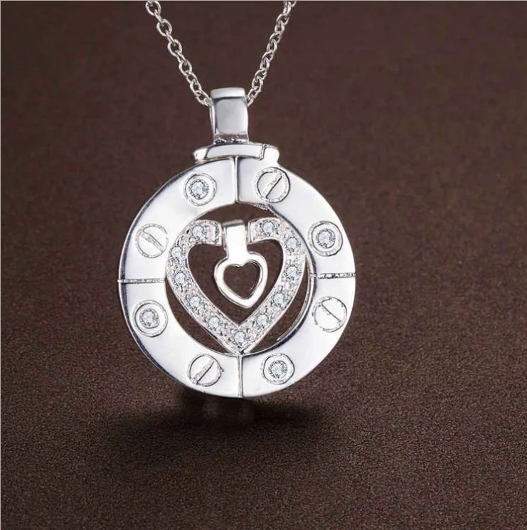 Stairway to Heaven Silver Necklace Heart Pendant Couple With Two Chains for Women Man Jewelry