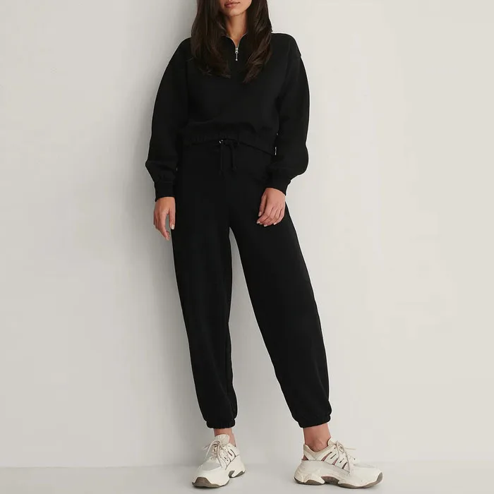 Premium Women Lounge wear Sets Plain High Street Sports Wear 2 Piece Crop Hoodie Set Women Jogger Set