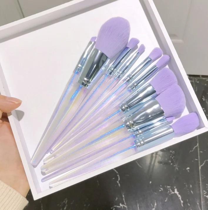 6 Pc Set Cosmetic Personalized Custom Made Makeup Brushes Professional Clear Transparent Handle Makeup Brush Set