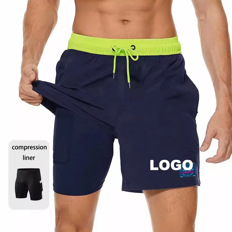 Custom Compression Liner  2 in 1 Swimming Trunks Beach Board Shorts Running Workout Gym Shorts