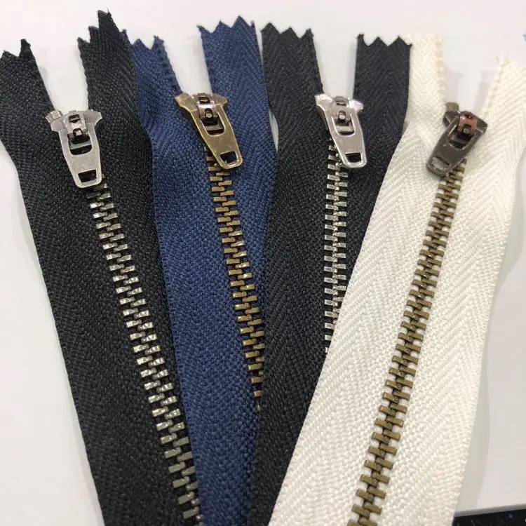 Custom metal zipper off white deep royal blue black tan light gold open end zipper