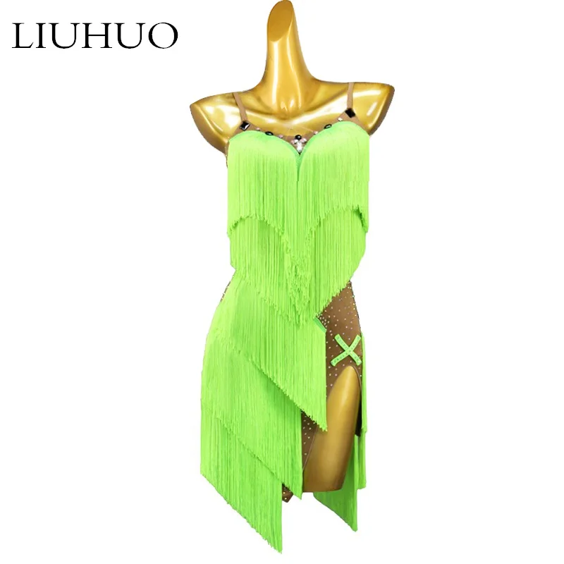 LUHUO Superior Fashion Sleeveless Latin Dance Skating Dress Rumba Skirt One Piece Stage Costume
