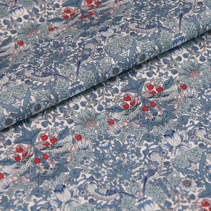 Silk Strawberry Thief Printed Liberty Cotton Fabric