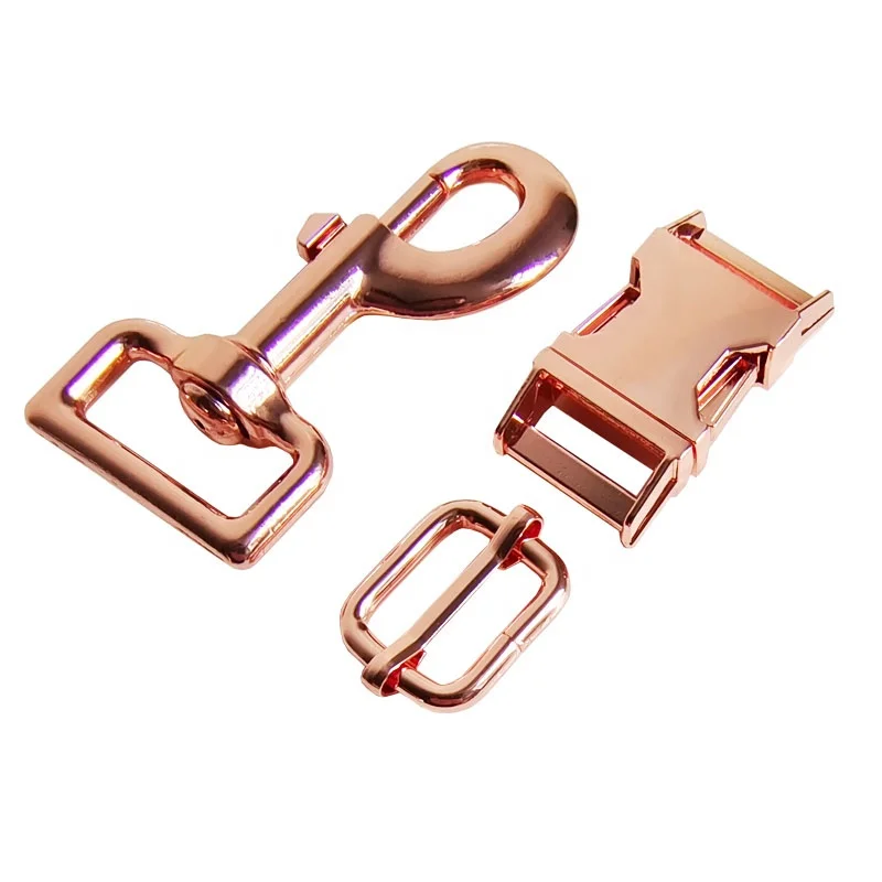 Premium Rose Gold Pet Gear Adjustable Slider Rainbow Plating Dog Collar Tri Glides Buckles Hardware