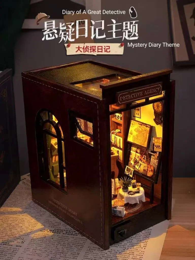 Handmade DIY Detective Diary Vertical Book Miniature Model Toy Assembled House for Birthday Gift