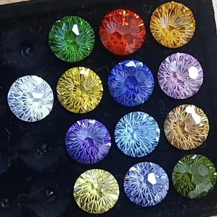 Yisheng New Arrival Customizable 12mm Fancy Chrysanthemum Cut Pink Yellow Blue Green Cubic Fashion Jewelry 1mm White Diamond