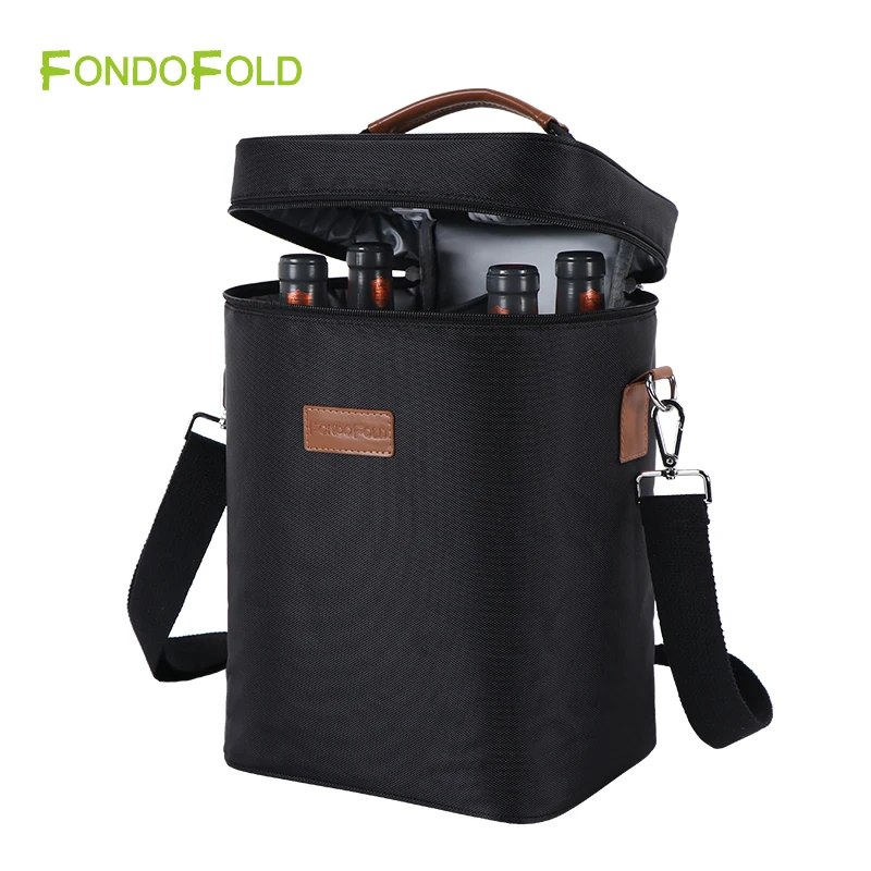 Custom 4 Bottles Travel Leakproof Insulated Wine Gift Cooler Bags Padded Thermal Portable Wine Bottle Bag