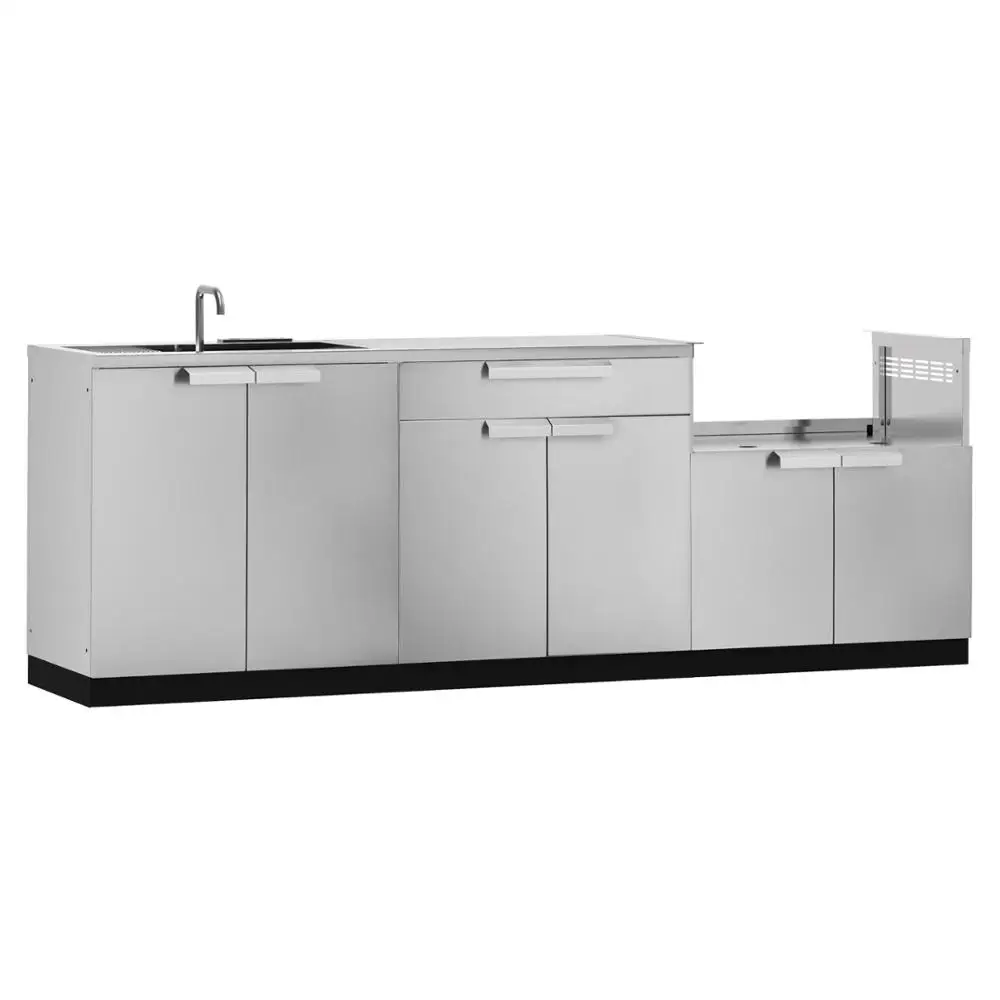 
Stainless Steel Modular Kitchen Cabinet with Bar, Sink and Grill Cabinet 