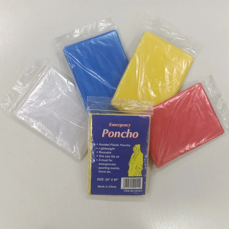 4 colors promotional disposable PE rain coat rain poncho with custom LOGO