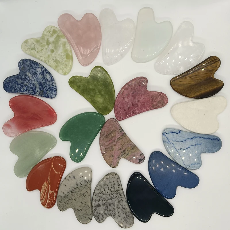Jade gua sha rose quartz  heart shaped gua sha jade stone scraping massage tool guasha pink crystal