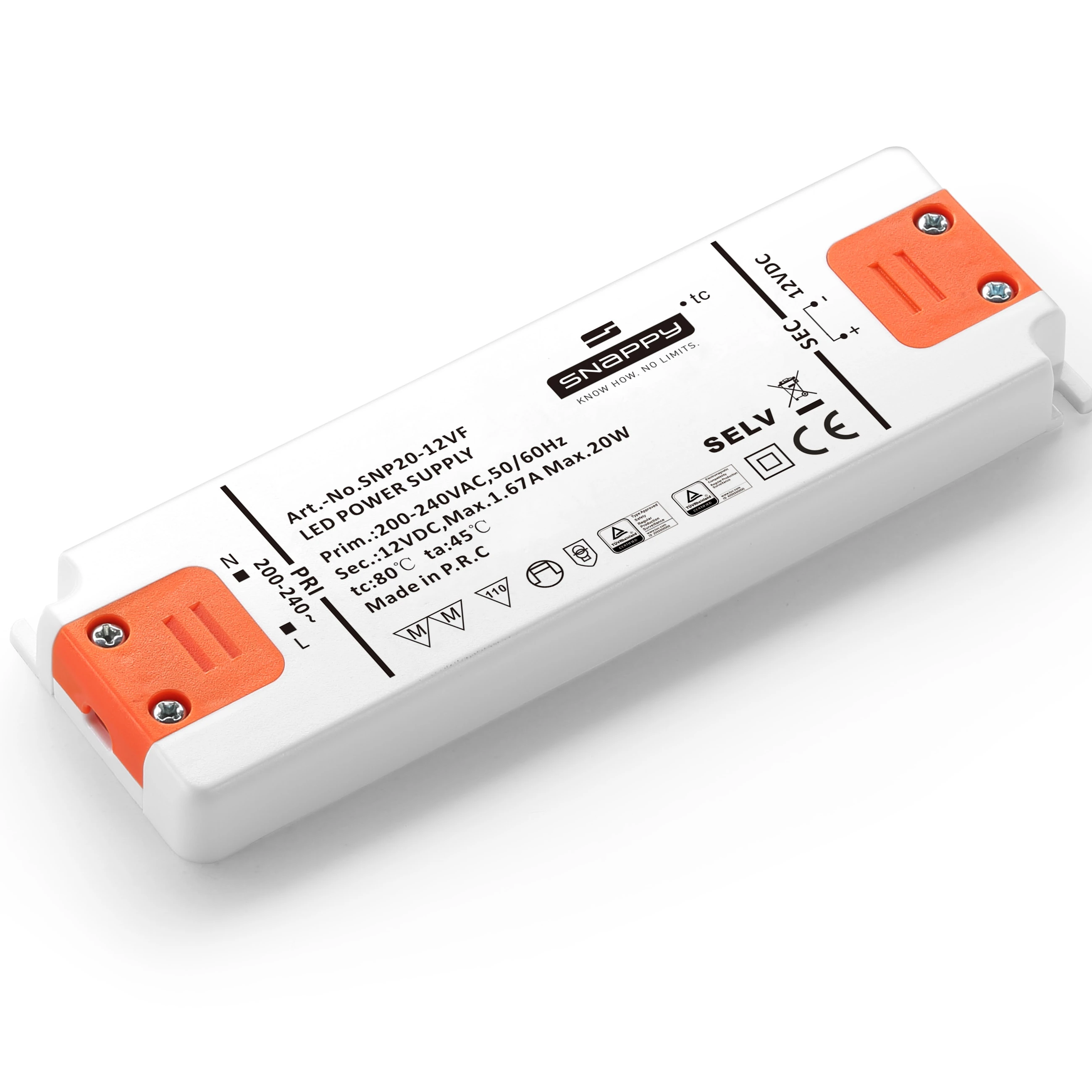 SNP20-12VF( RTS)SNAPPY CONSTANT VOLTAGE 12V SLIM 20W LED POWER SUPPLY