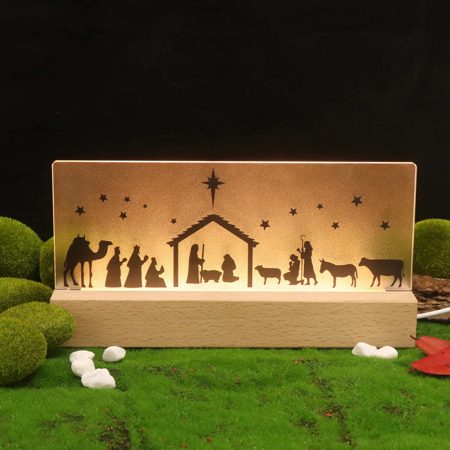Christmas Acrylic Jesus Shape LED Night Light USB Plug Table Lamp For Home Decoration