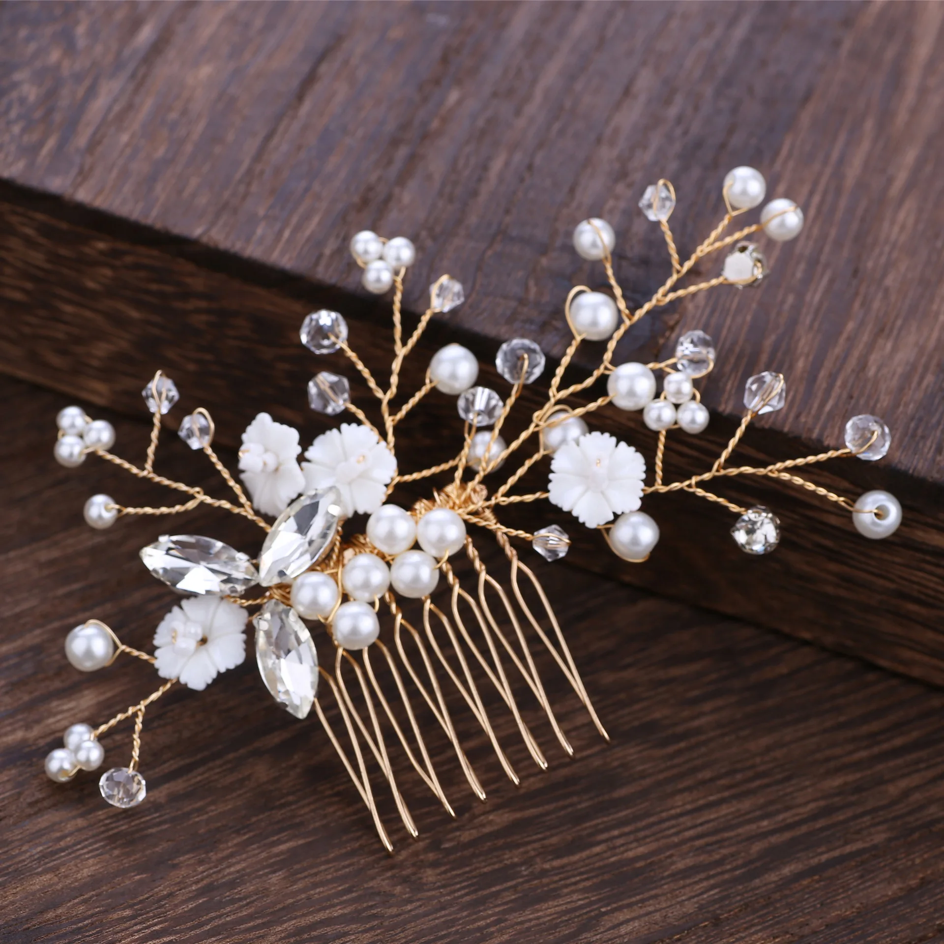 MC933 Wholesale Fashion Bridal Flower Hair Combs Women Handmade Pearls Crystal Headpieces Wedding Hair Accessories