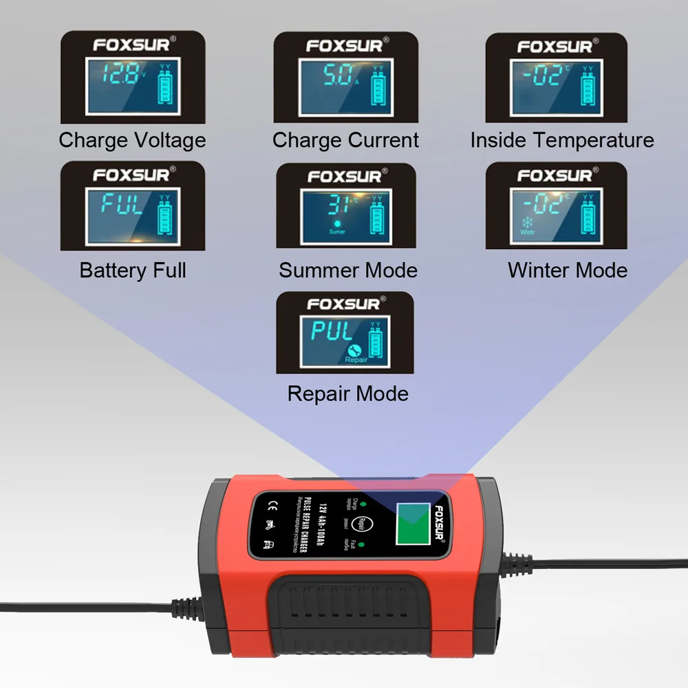 12V 5A Смарт импульсный Ремонт батареи зарядное устройство для мотоцикла внедорожник Грузовик ЖК-дисплей автоматическое автомобильное
