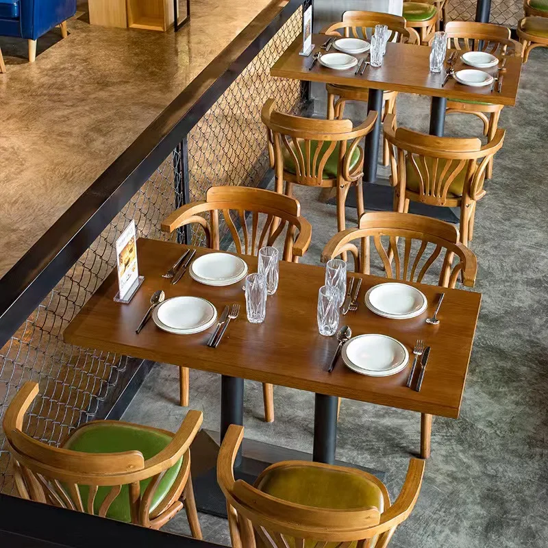 light luxury Retro Industrial American Restaurant Sets Vintage Style Wooden Dining Table And Chair Cafe Solid Wood Chairs Set